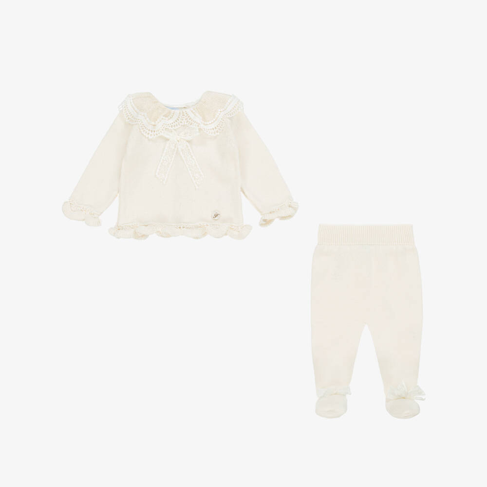 Foque-Girls Soft Knit Ivory Babysuit Ensemble | Childrensalon Outlet