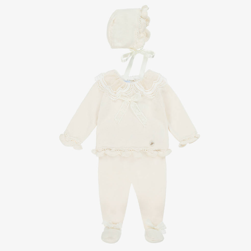 Foque-Girls Soft Knit Ivory Babysuit Ensemble | Childrensalon Outlet