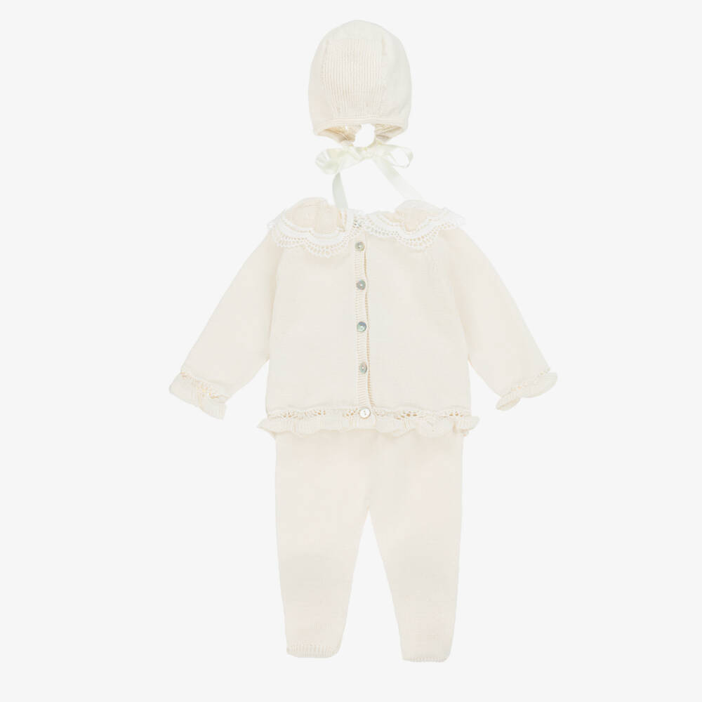 Foque-Girls Soft Knit Ivory Babysuit Ensemble | Childrensalon Outlet
