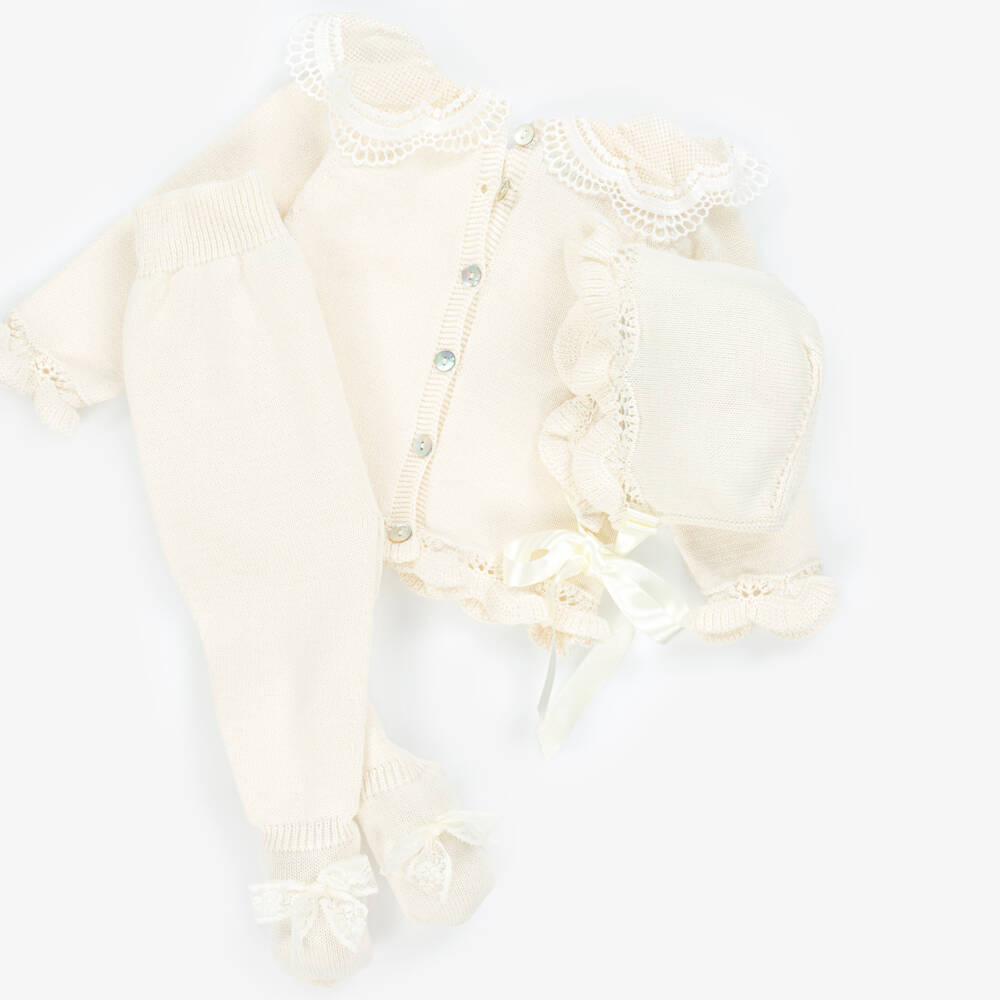 Foque-Girls Soft Knit Ivory Babysuit Ensemble | Childrensalon Outlet