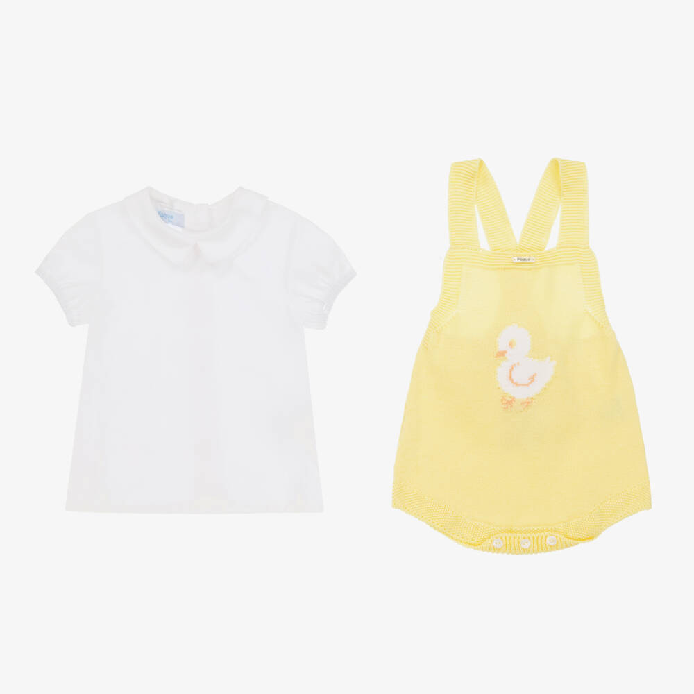 Foque-Girls Sunny Knit Dungaree Ensemble | Childrensalon Outlet