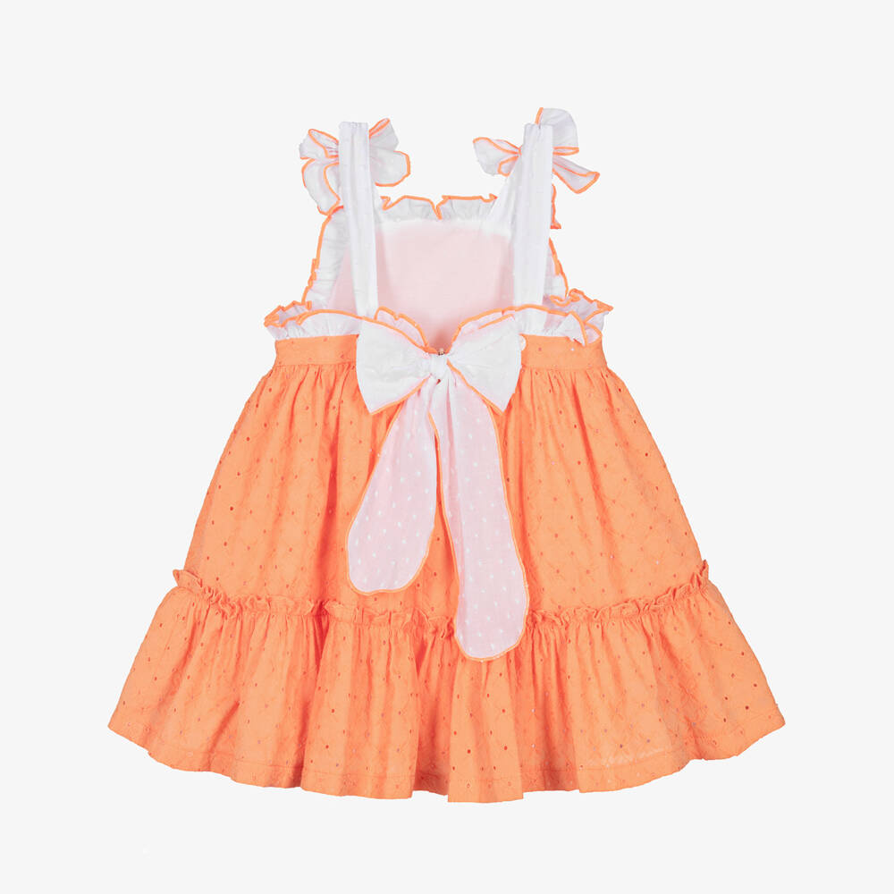 Foque-Girls Tangerine Cotton Eyelet Frock | Childrensalon Outlet