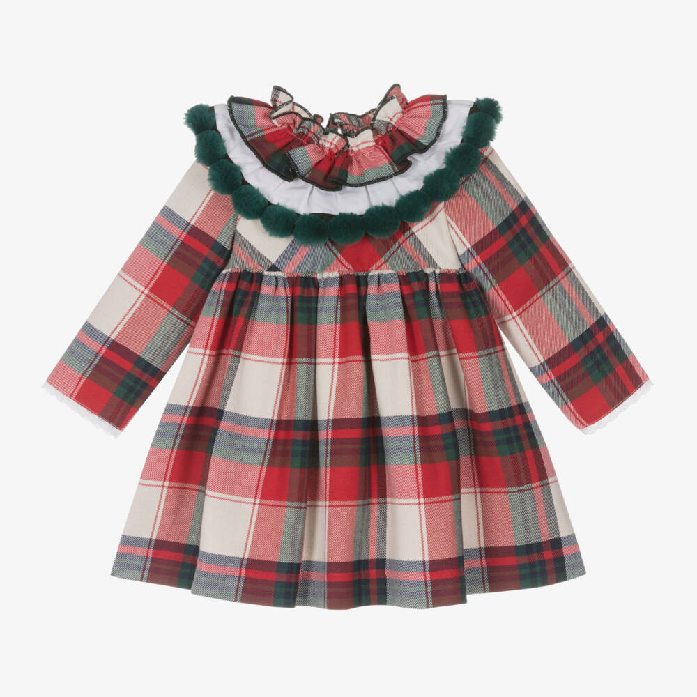 Foque-Girls Tartan Dress with Pom-Poms | Childrensalon Outlet