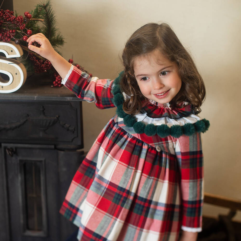 Foque-Girls Tartan Dress with Pom-Poms | Childrensalon Outlet