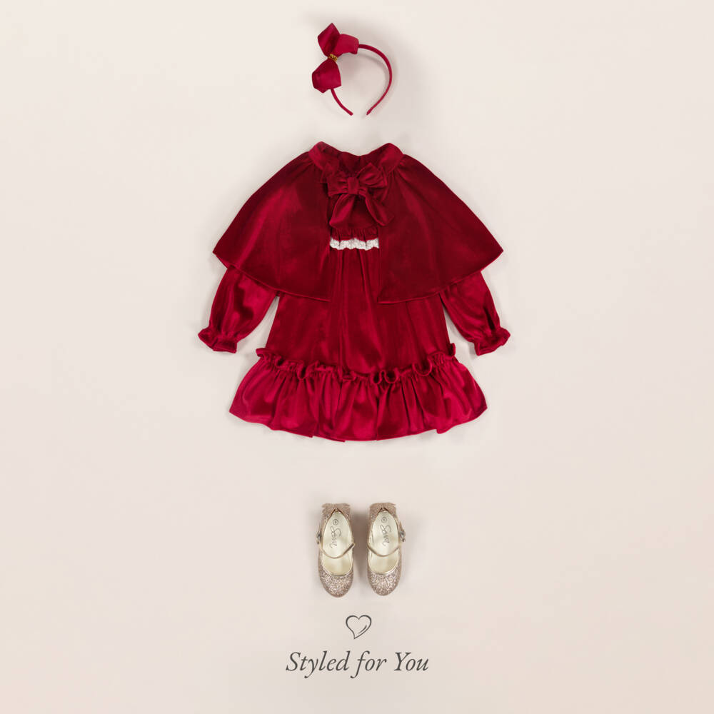 Foque-Красный велюровый кейп для девочек | Childrensalon Outlet