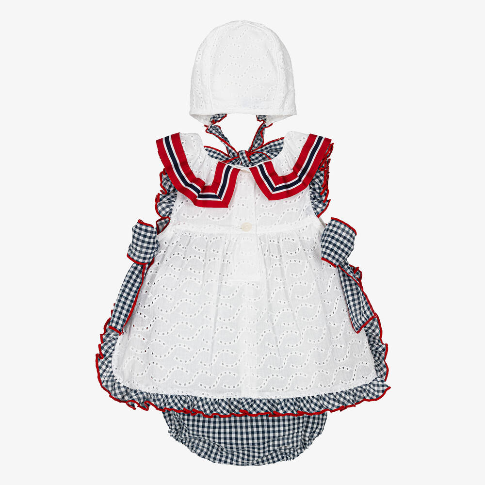 Foque-Girls White & Blue Cotton Dress Set | Childrensalon Outlet
