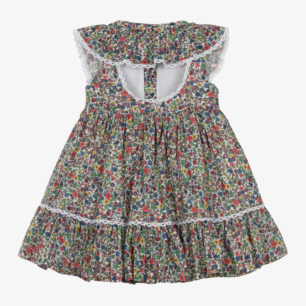 Foque-Girls White & Blue Floral Cotton Dress | Childrensalon Outlet