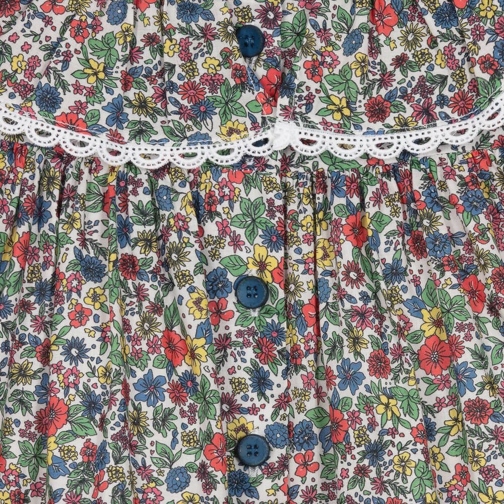 Foque-Girls White & Blue Floral Cotton Dress | Childrensalon Outlet