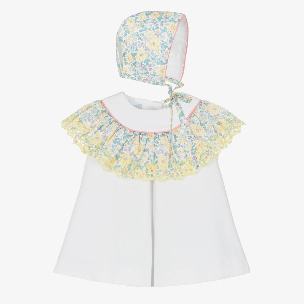 Foque-Girls White Floral Cotton Dress Set | Childrensalon Outlet