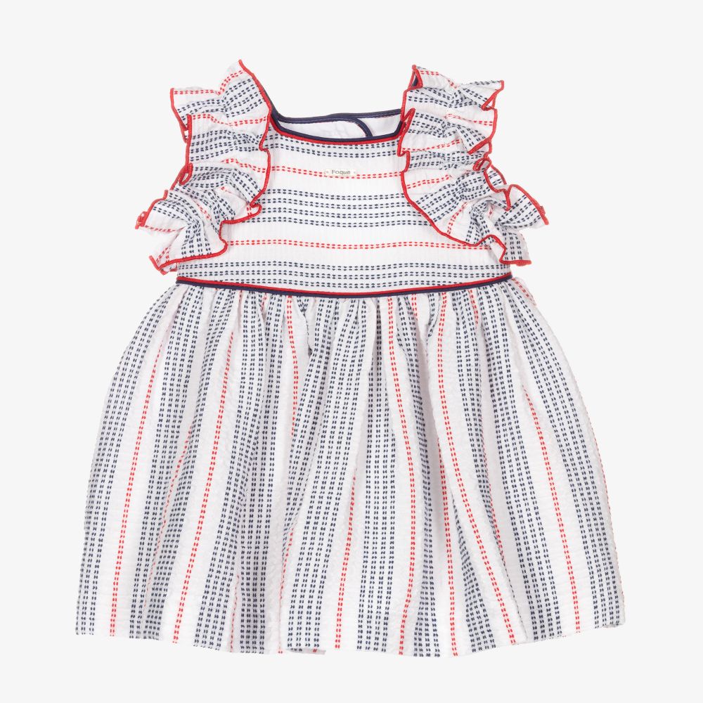 Foque - Girls White & Red Cotton Dress | Childrensalon