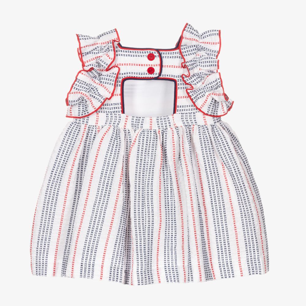 Foque-Бело-красное хлопковое платье для девочек | Childrensalon Outlet