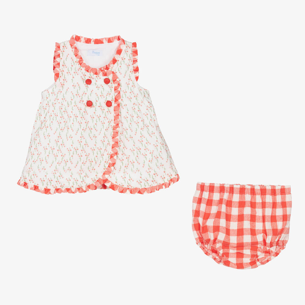 Foque-Бело-красное платье из хлопка в цветочек | Childrensalon Outlet