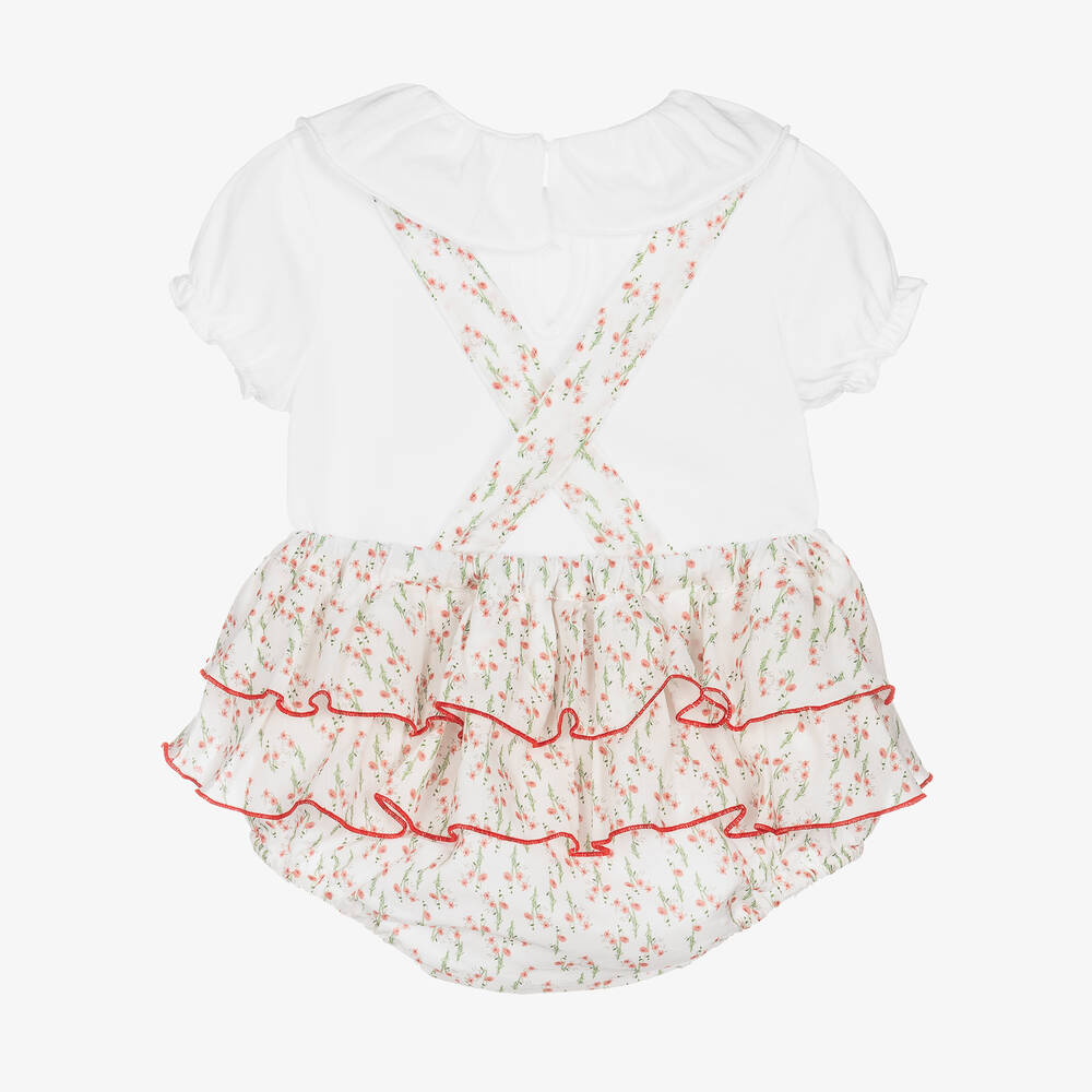 Foque-طقم شورت أطفال بناتي قطن لون أبيض وأحمر | Childrensalon Outlet