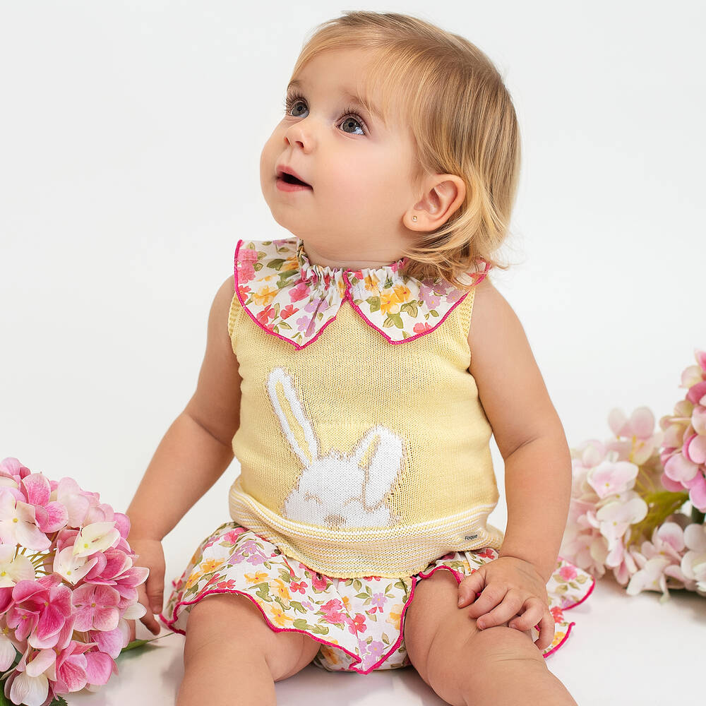 Foque-طقم شورت أطفال بناتي قطن لون أصفر | Childrensalon Outlet