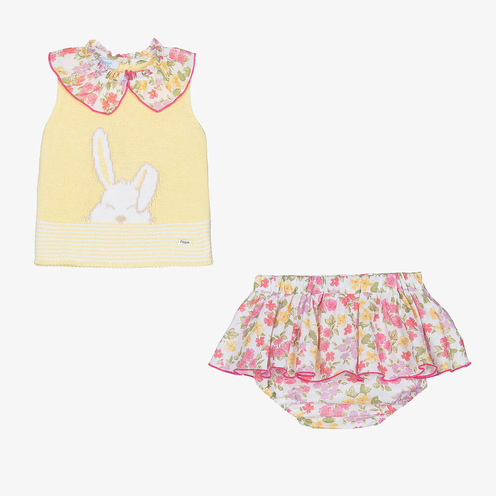 Foque-طقم شورت أطفال بناتي قطن لون أصفر | Childrensalon Outlet