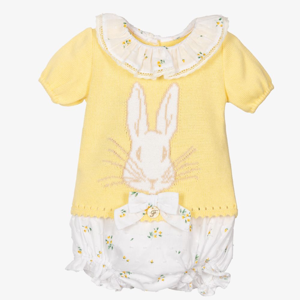 Foque - Желтый топ с кроликом и шорты для девочек | Childrensalon