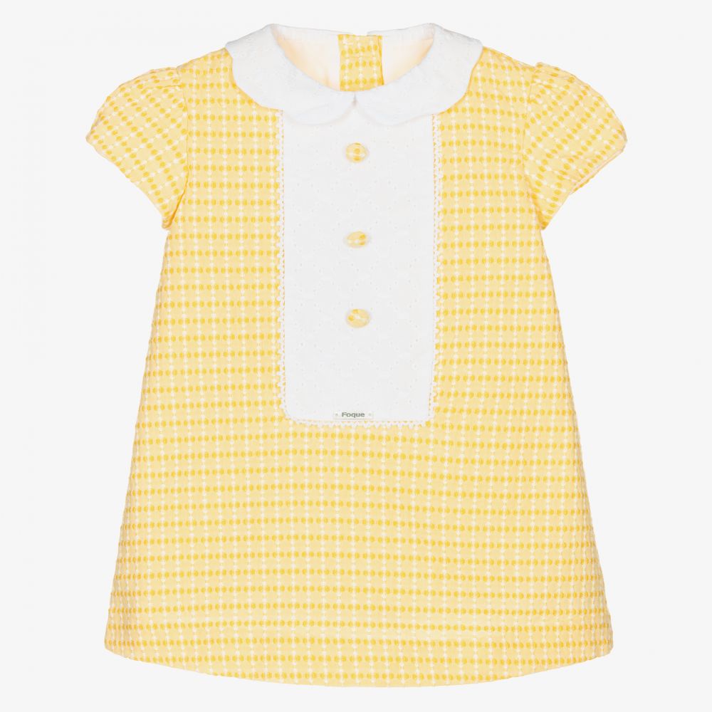 Foque-فستان قطن لون أصفر وأبيض | Childrensalon Outlet