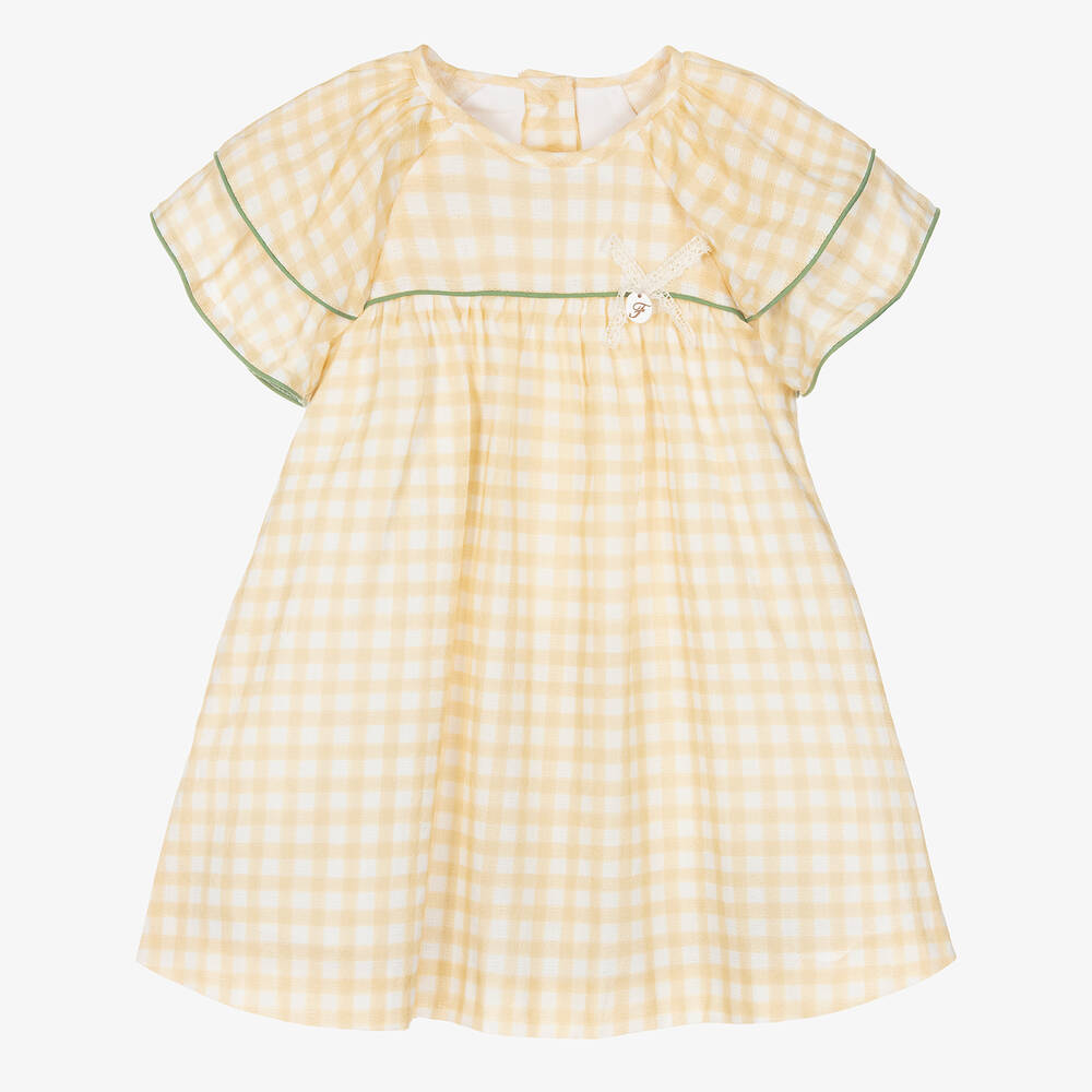 Foque-Girls Yellow Gingham Cotton Dress | Childrensalon Outlet