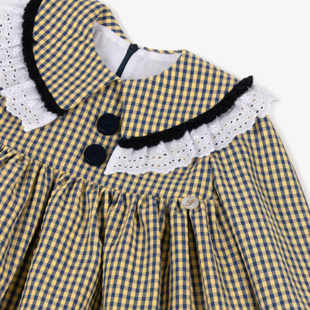 Foque-Girls Yellow Gingham Cotton Dress | Childrensalon Outlet