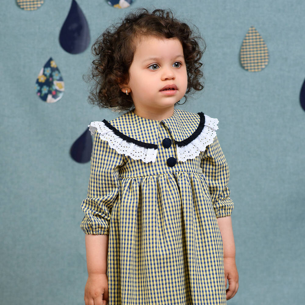 Foque-Girls Yellow Gingham Cotton Dress | Childrensalon Outlet