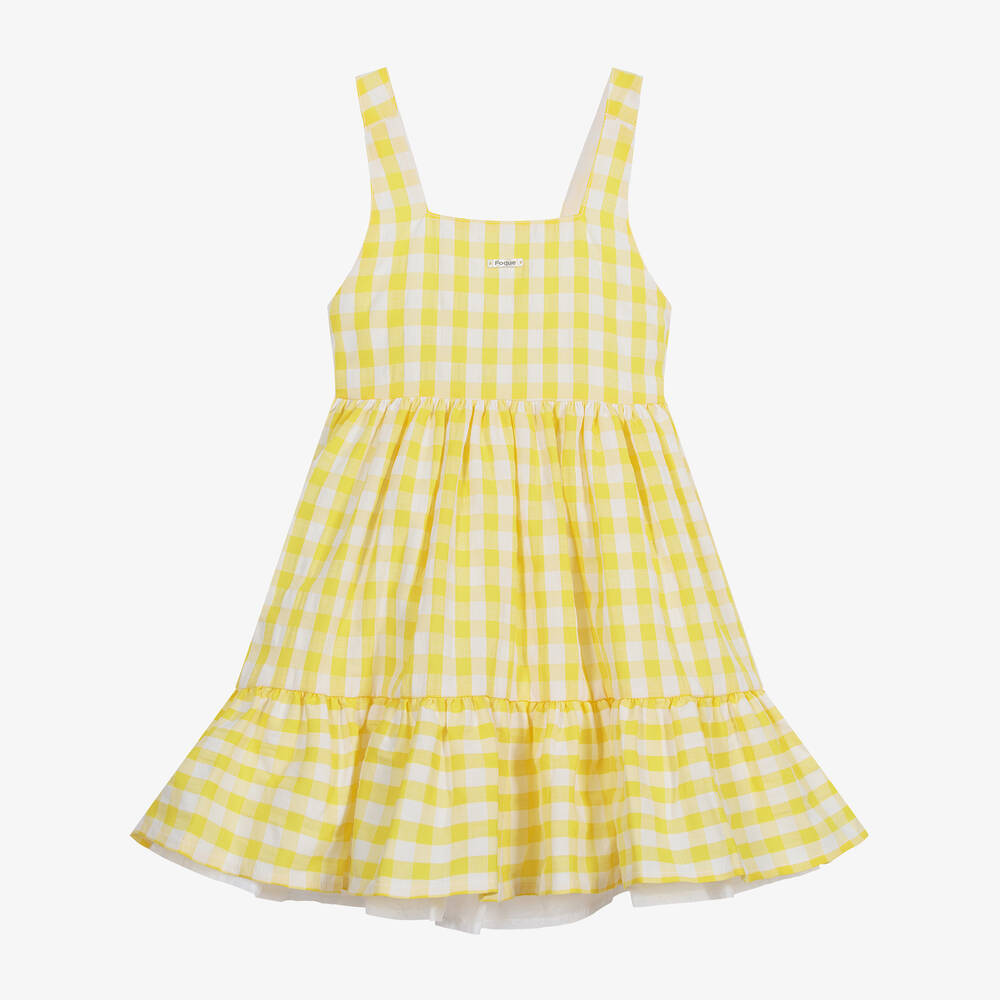 Yellow and white gingham dress top