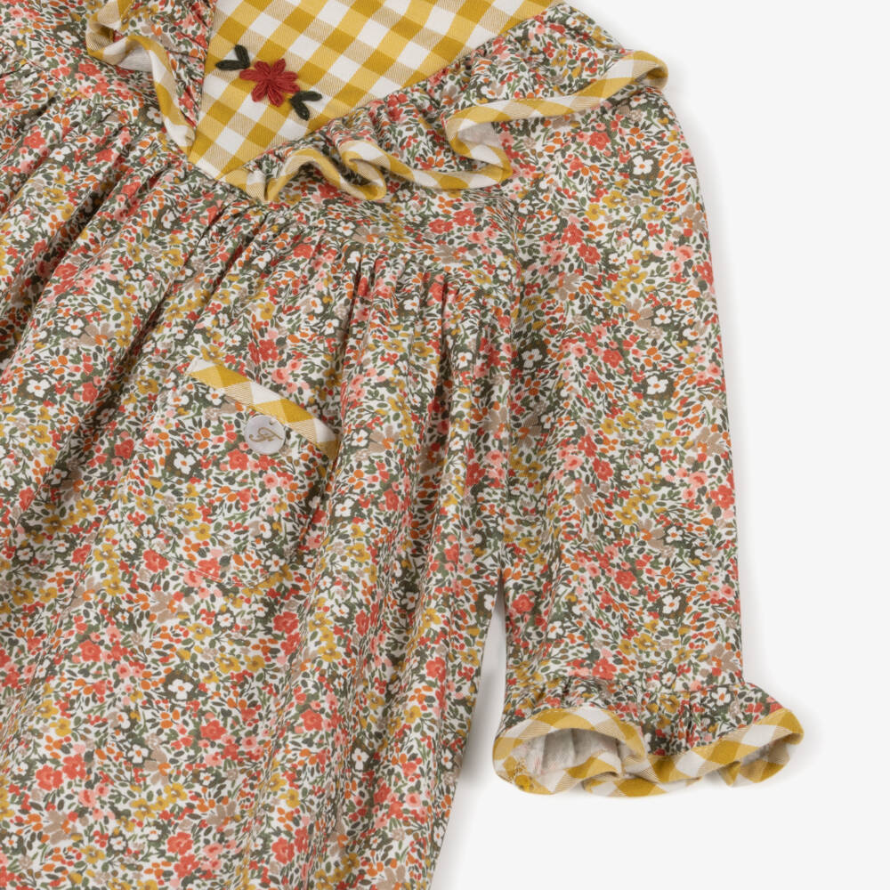 Foque-Girls Yellow & Pink Floral Cotton Dress | Childrensalon Outlet