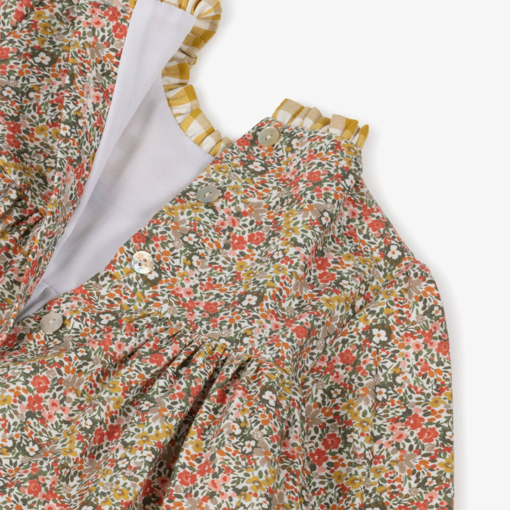 Foque-Girls Yellow & Pink Floral Cotton Dress | Childrensalon Outlet