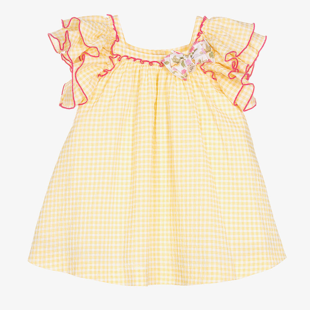 Foque - Бело-желтое платье в мелкую клетку | Childrensalon