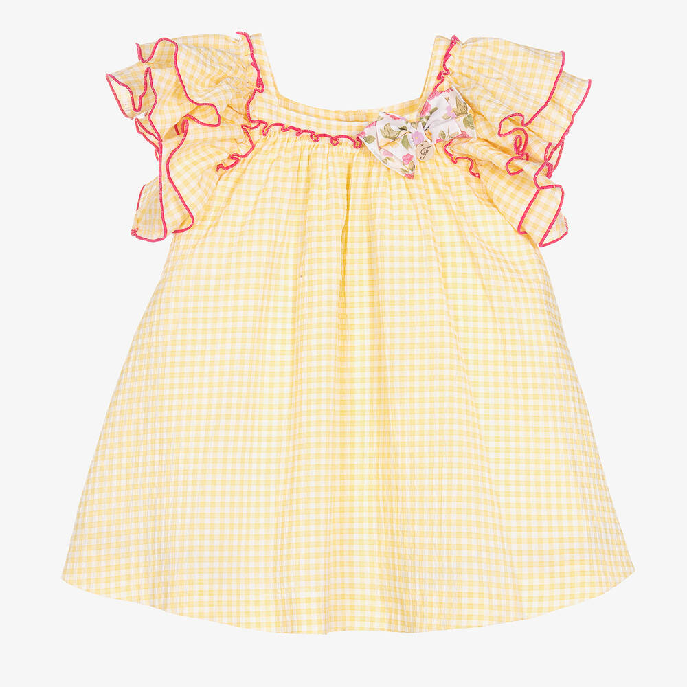 Foque - Robe vichy jaune et blanche fille | Childrensalon