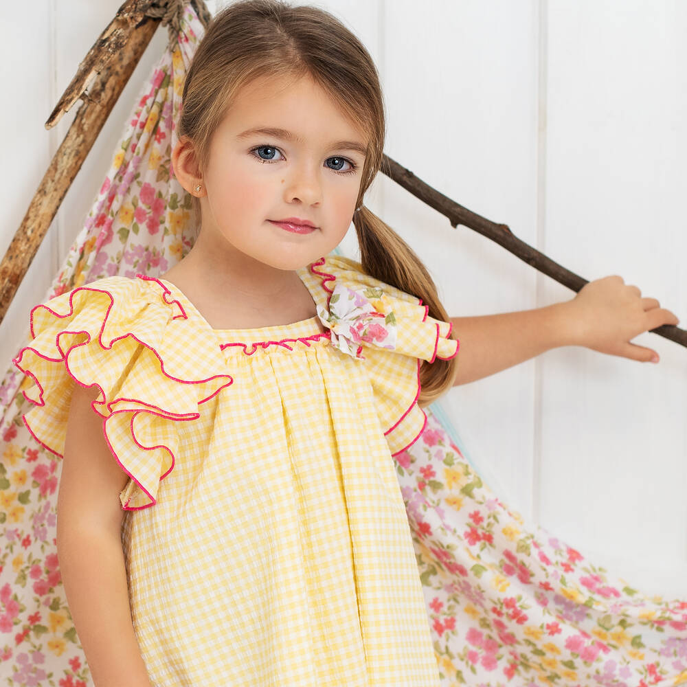 Yellow gingham baby dress top