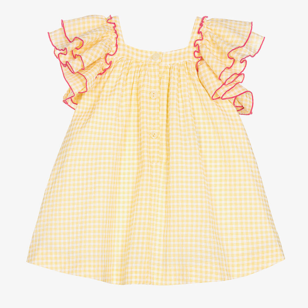 Foque-Girls Yellow & White Gingham Dress | Childrensalon Outlet