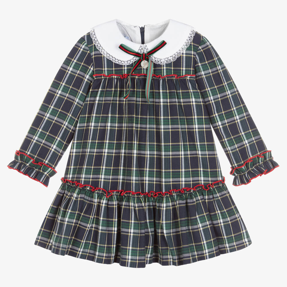 Foque - Green & Blue Check Dress  | Childrensalon