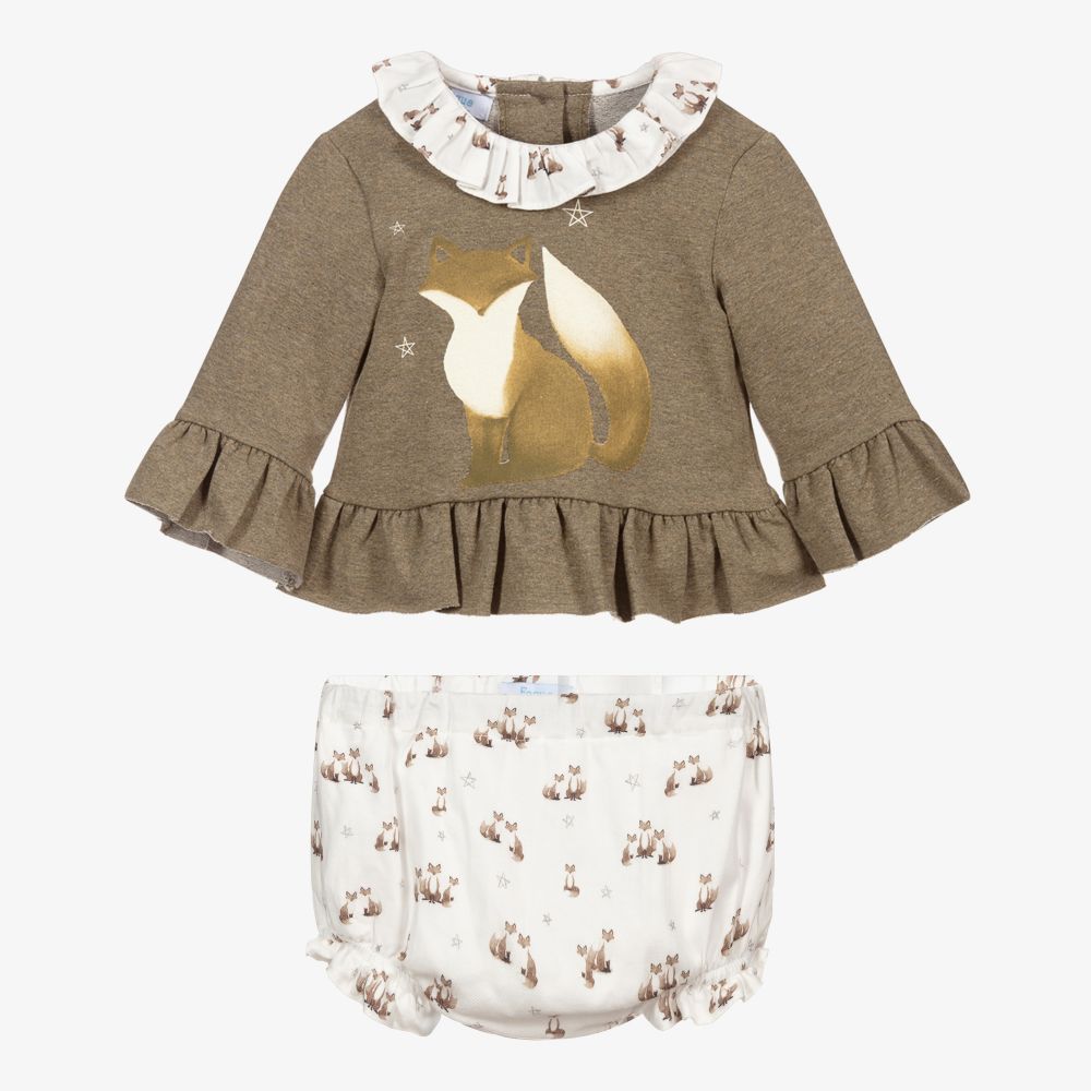 Foque-طقم شورت أطفال بناتي قطن جيرسي لون أخضر وعاجي | Childrensalon Outlet