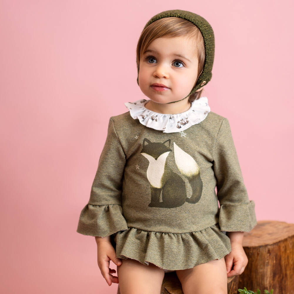 Foque-طقم شورت أطفال بناتي قطن جيرسي لون أخضر وعاجي | Childrensalon Outlet