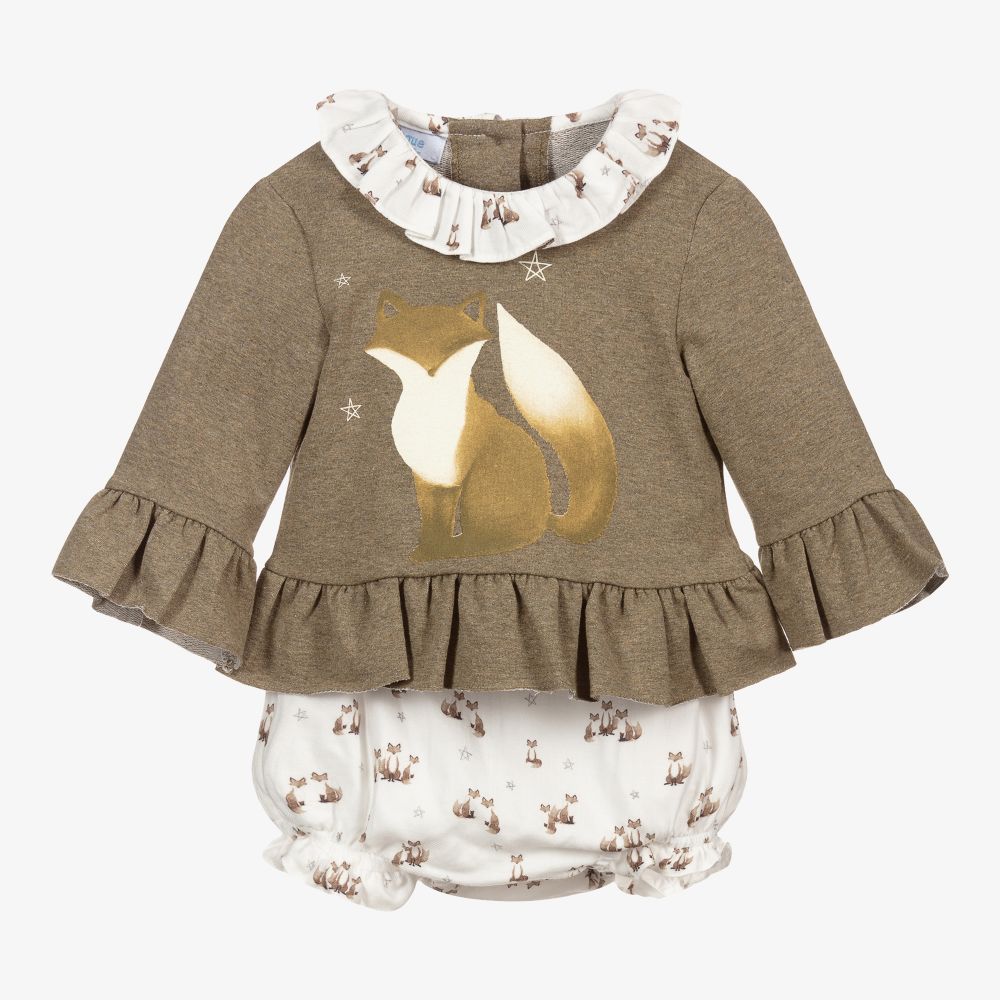 Foque-Зеленый топ с лисицей и кремовые шорты | Childrensalon Outlet