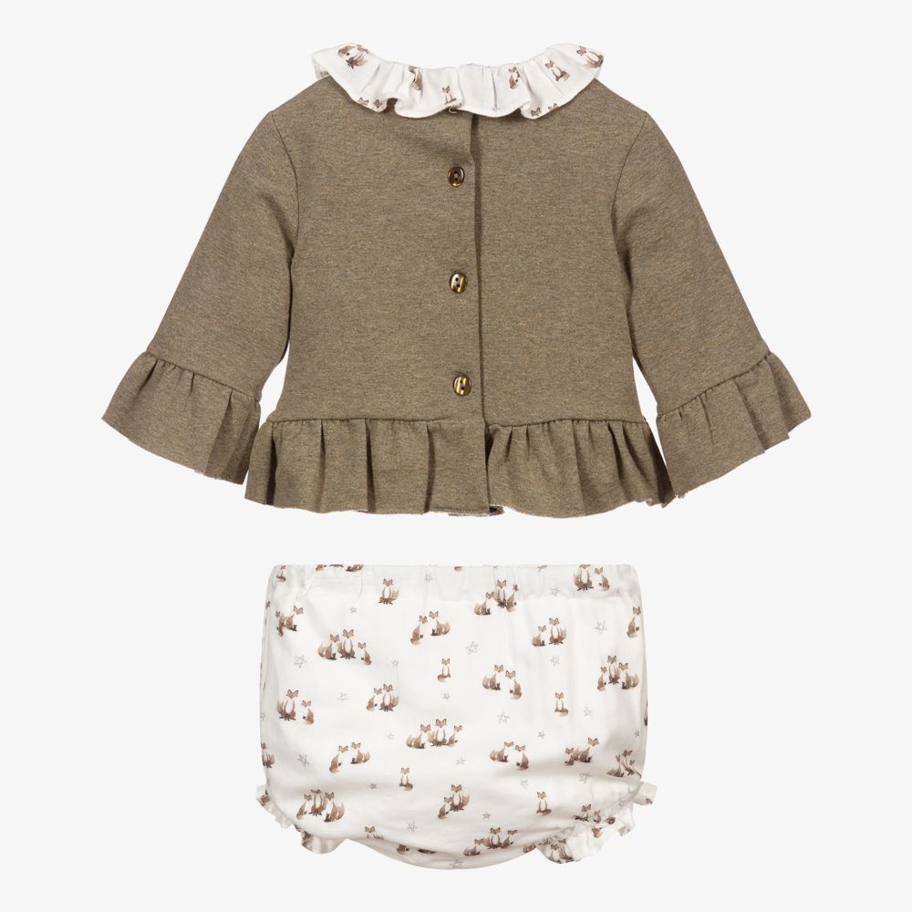 Foque-طقم شورت أطفال بناتي قطن جيرسي لون أخضر وعاجي | Childrensalon Outlet