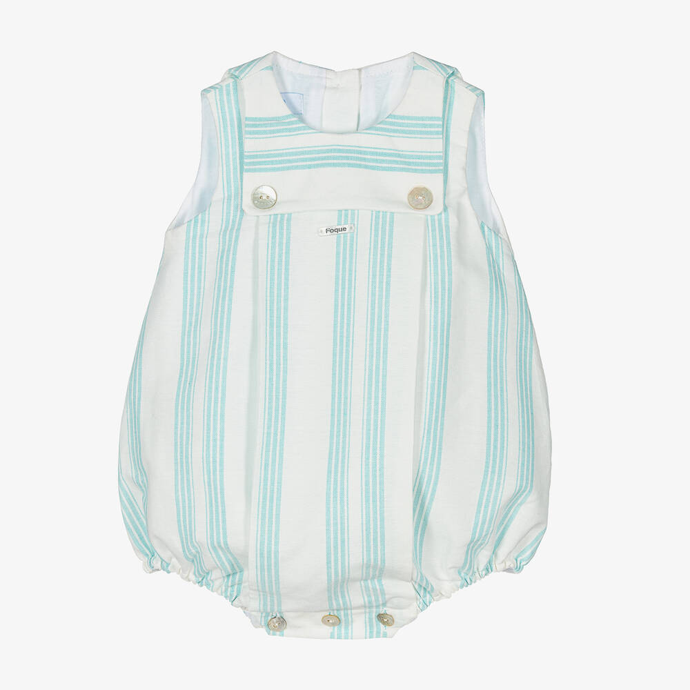 Foque Green Ivory Striped Cotton Shortie Childrensalon Outlet