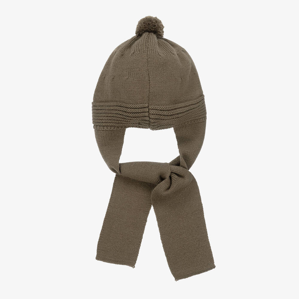 فوكيه-قبعة وسكارف بوم-بوم أكريليك محبوك لون أخضر كاكي | Childrensalon Outlet