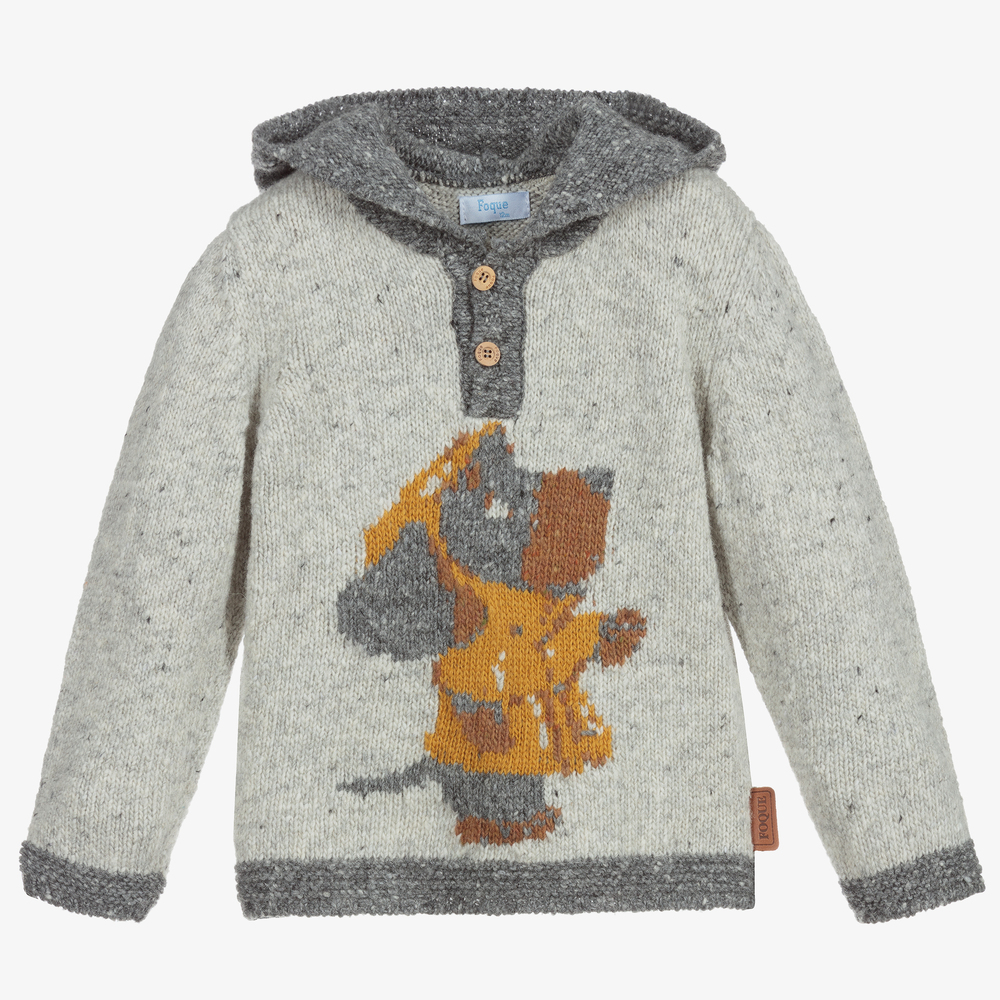 Foque - Grauer Strickpullover mit Hundemotiv | Childrensalon