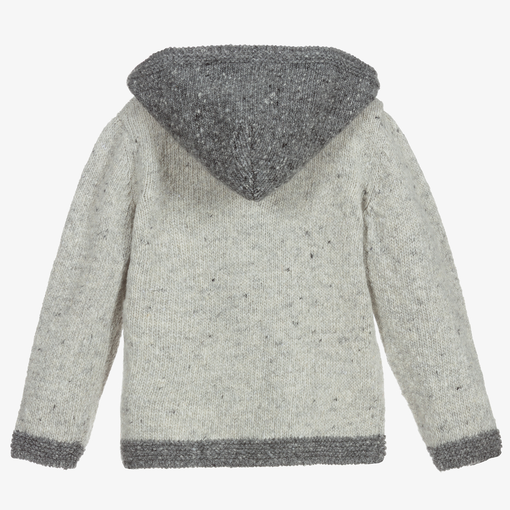 فوكيه-كنزة هودي صوف محبوك لون رمادي للأولاد | Childrensalon Outlet