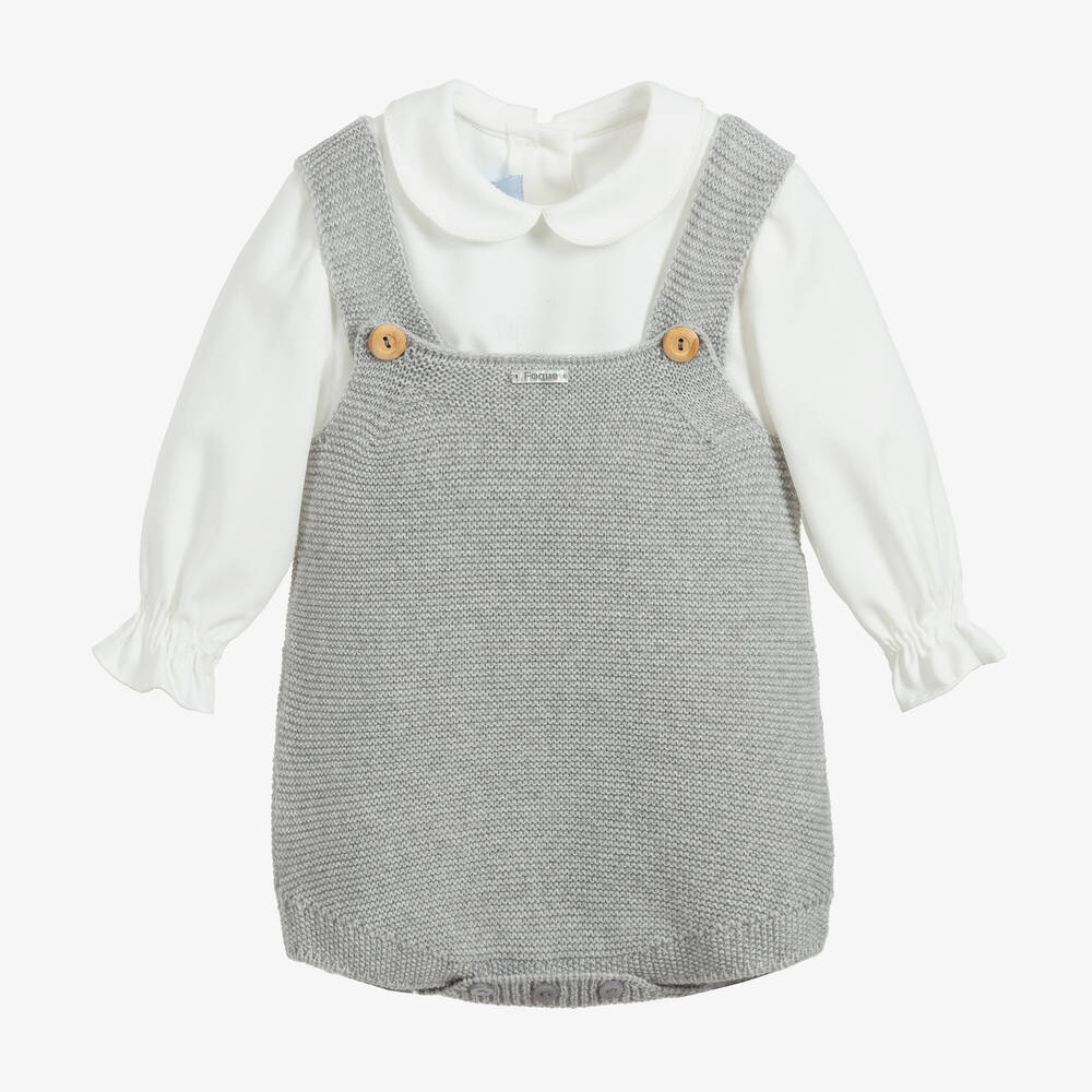 Foque - Grey Knitted Dungaree Set | Childrensalon