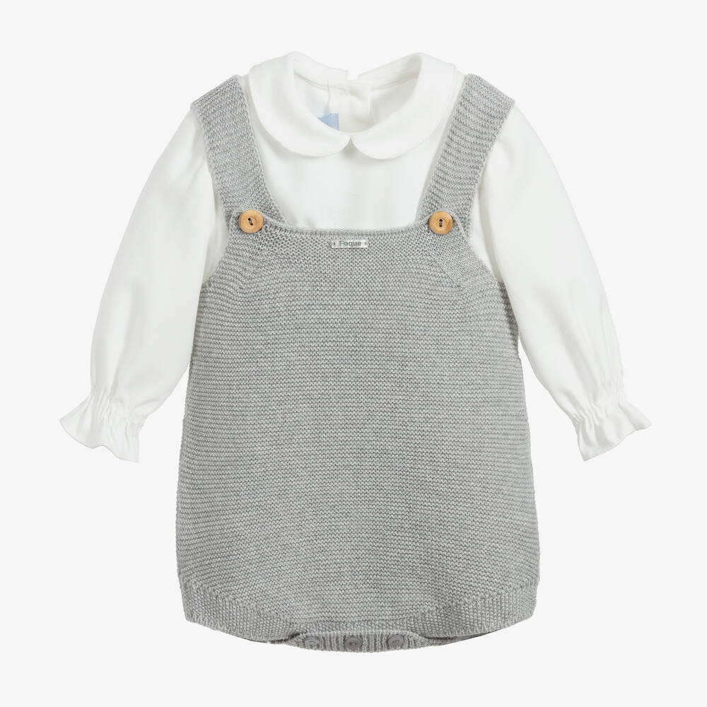 Foque-Grey Knitted Dungaree Set | Childrensalon Outlet