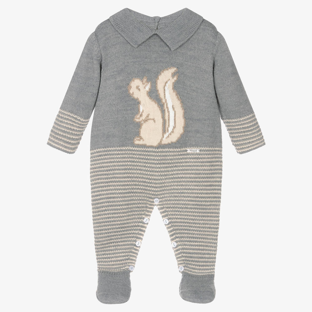 Foque - Grey Knitted Squirrel Babygrow | Childrensalon