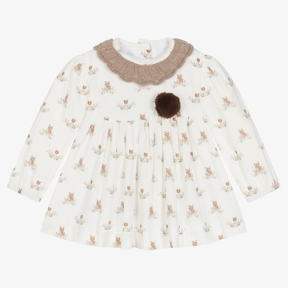 Foque - Ivory & Beige Cotton Dress Set | Childrensalon
