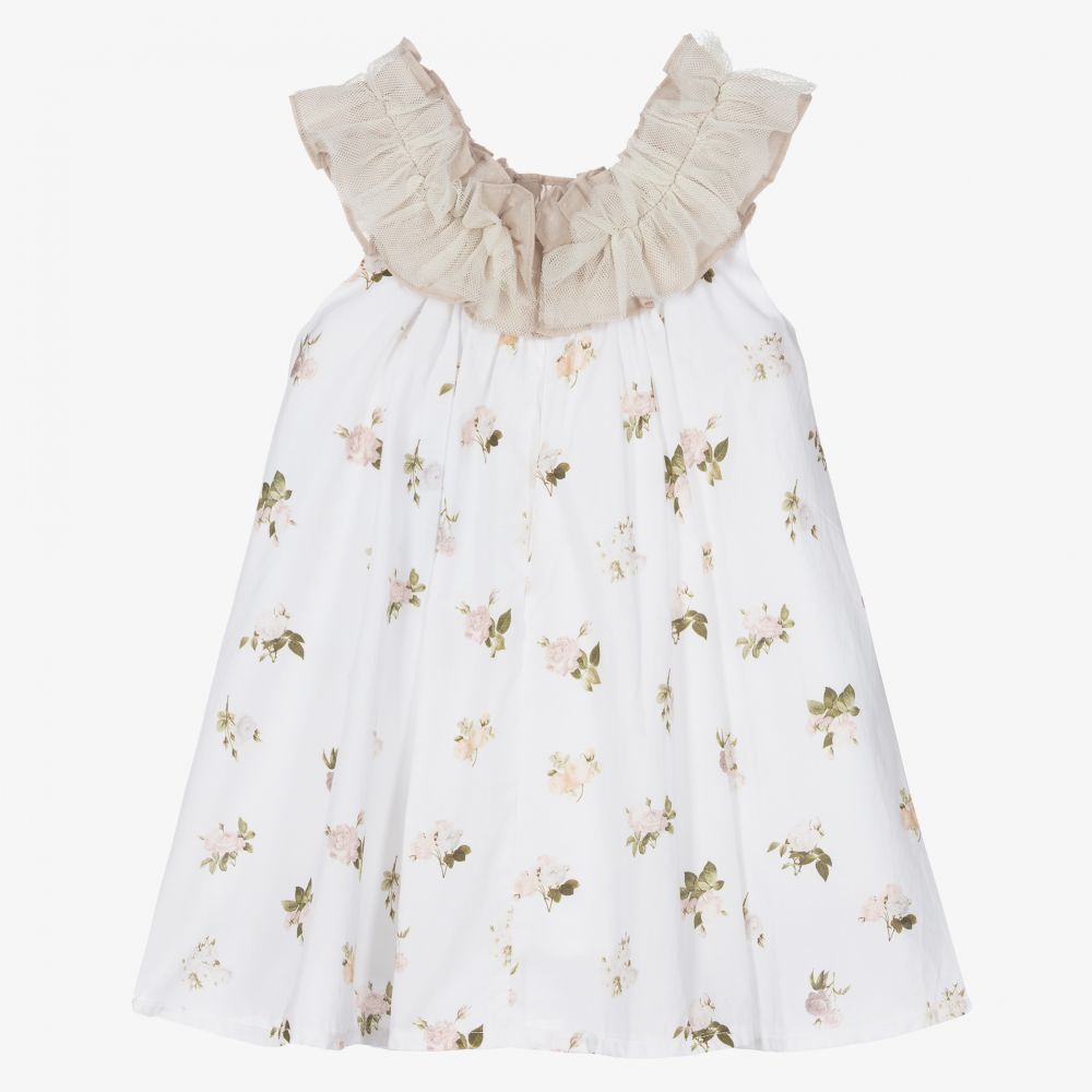Foque-Ivory & Beige Flowers Dress | Childrensalon Outlet