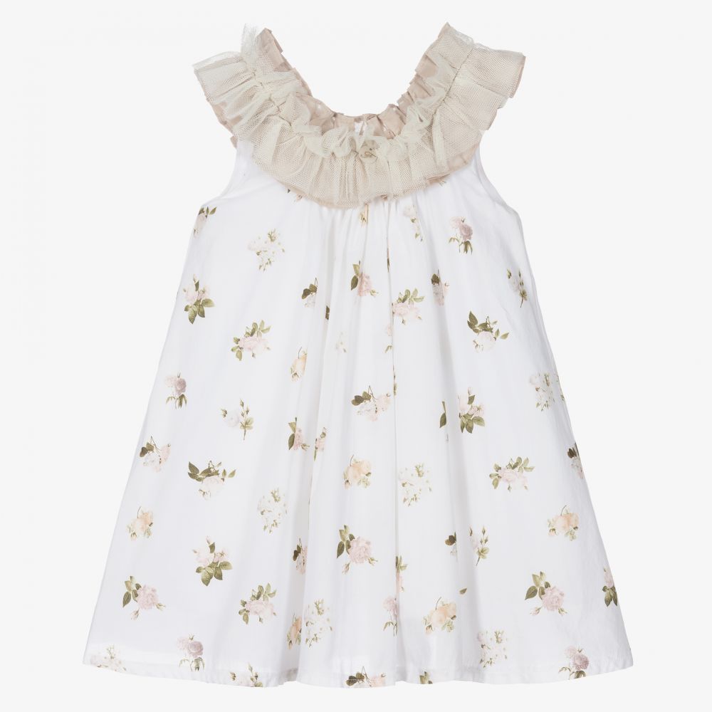 Foque - Ivory & Beige Flowers Dress | Childrensalon