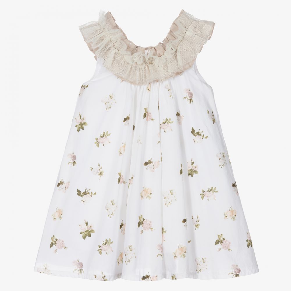 Foque-Ivory & Beige Flowers Dress | Childrensalon Outlet
