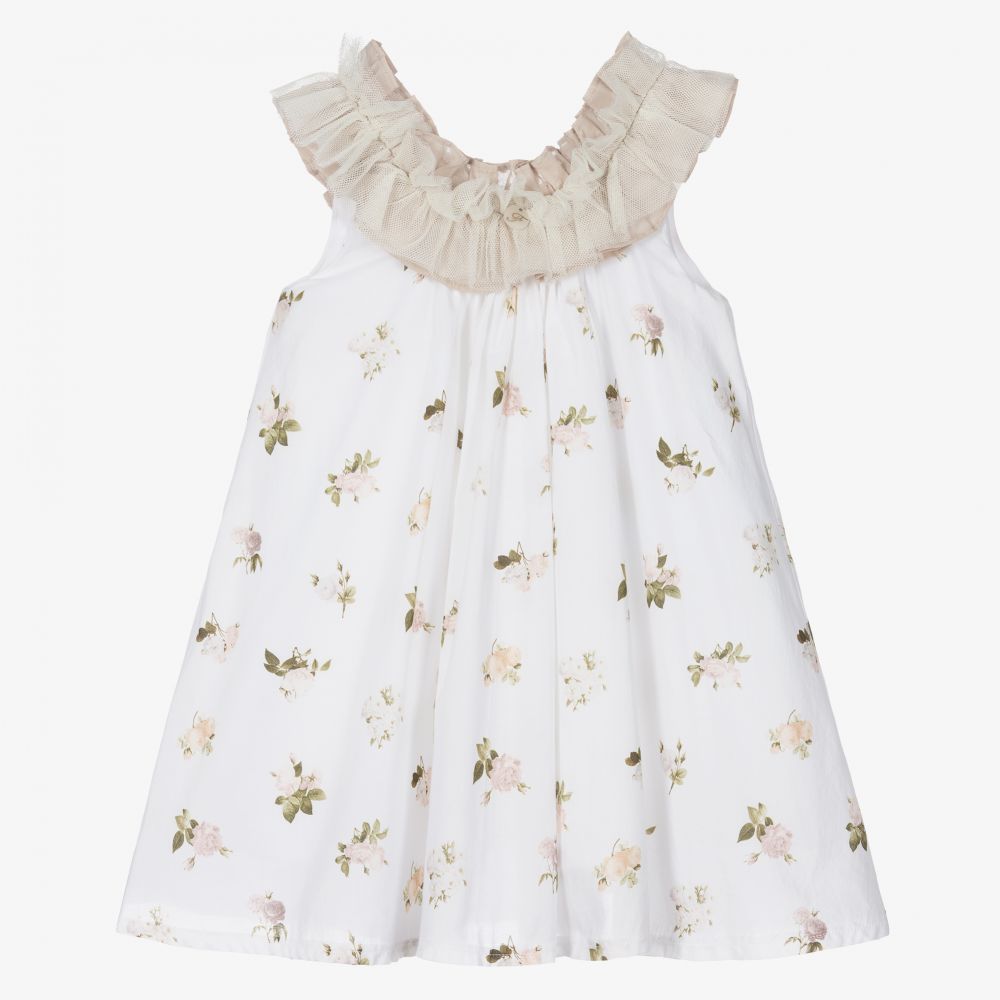 Foque - Robe ivoire et beige à fleurs | Childrensalon