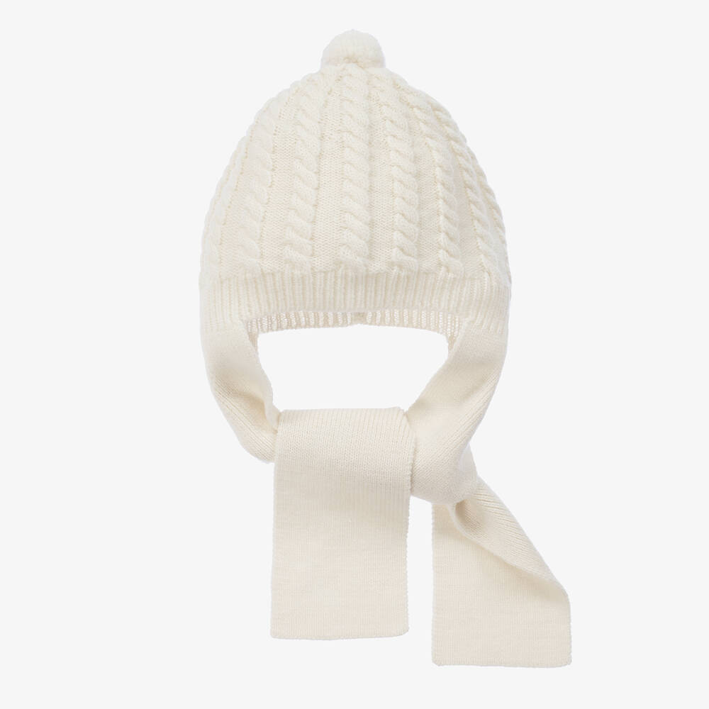 Foque - Ivory Cable Knit Pom-Pom Hat | Childrensalon