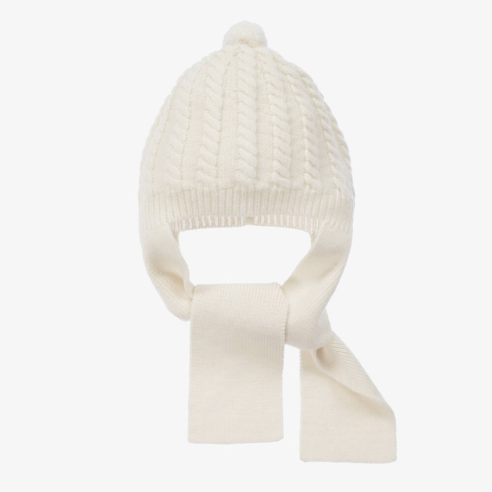 Foque-Ivory Cable Knit Pom-Pom Hat | Childrensalon Outlet